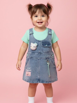 KETI MINI Dungaree For Baby Girls Casual Striped Cotton Blend(Green, Pack of 1)