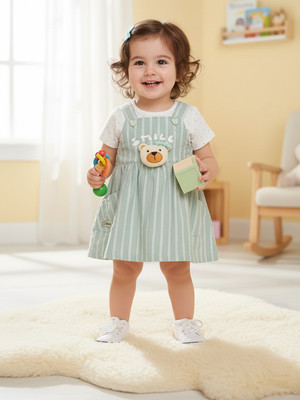 BABY'S DAY Dungaree For Baby Girls Casual Printed Pure Cotton(Green, Pack of 1)