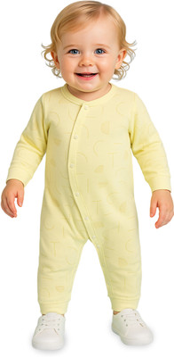KIdbea Romper For Baby Boys & Baby Girls Casual Printed Cotton Jersey(Yellow, Pack of 1)