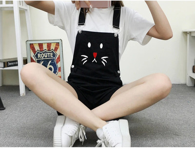 LEETOS Dungaree For Girls Casual Printed Cotton Blend(Black, Pack of 2)