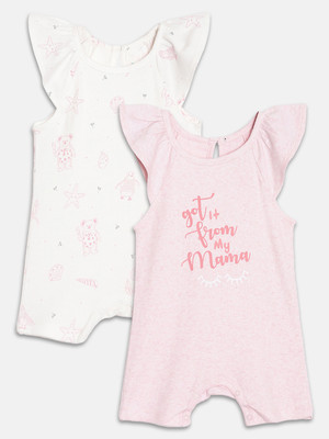 YK Organic Romper For Baby Boys & Baby Girls Casual Printed Cotton Blend(Pink, Pack of 2)