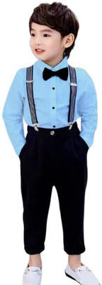aadhya Dungaree For Boys Party Solid Cotton Blend(Light Blue, Pack of 1)