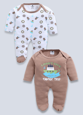 TINY BINY Romper For Baby Boys & Baby Girls Casual Printed Pure Cotton(Multicolor, Pack of 2)