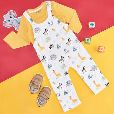 Pantaloons Baby Dungaree For Baby Boys Casual Printed Pure Cotton(Yellow, Pack of 1)