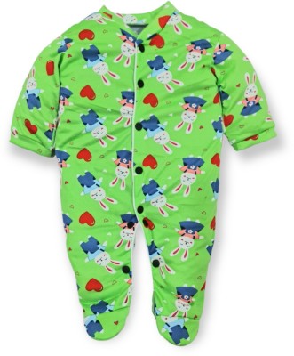 BRANDONN Romper For Baby Boys & Baby Girls Casual Printed Cotton Blend(Green, Pack of 1)