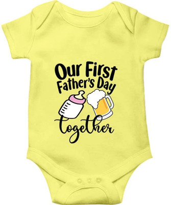 swaggers Romper For Baby Boys & Baby Girls Casual Printed Cotton Blend(Yellow, Pack of 1)