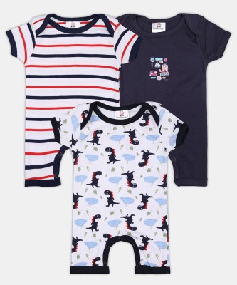 tiniberry Romper For Baby Boys & Baby Girls Printed, Solid, Striped Cotton Blend(Multicolor, Pack of 3)