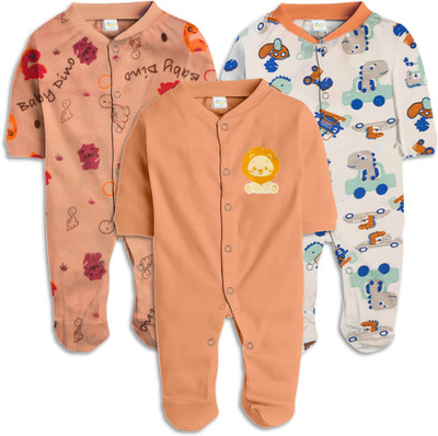 Babeemall Romper For Baby Boys & Baby Girls Casual Printed Pure Cotton(Pink, Pack of 3)