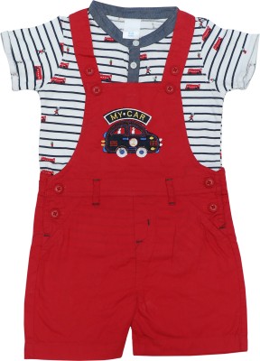 ChildKraft Dungaree For Baby Boys Casual Solid Pure Cotton(Red, Pack of 1)