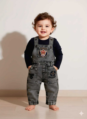 Cc Creation Dungaree For Baby Boys & Baby Girls Embroidered Cotton Blend(Grey, Pack of 1)