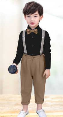 JEKESHVI Dungaree For Boys & Girls Party Solid Cotton Blend(Brown, Pack of 1)