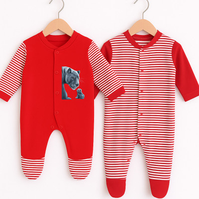 Rex Rabbit Romper For Baby Boys & Baby Girls Casual Self Design Pure Cotton(Red, Pack of 2)