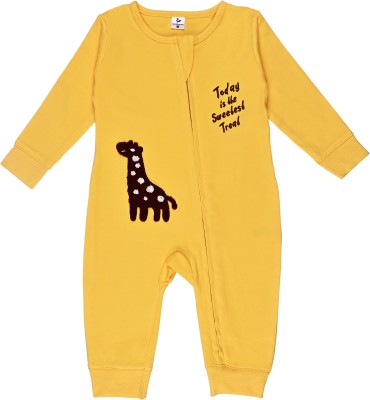 Adam Zac Romper For Baby Boys & Baby Girls Casual Animal Print Cotton Blend(Yellow, Pack of 1)