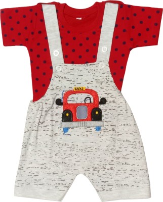 ZADMUS Dungaree For Baby Boys & Baby Girls Casual Printed, Applique Pure Cotton(Red, Pack of 1)