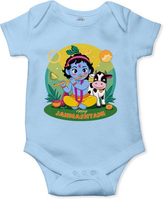 THE PRINT PLATTER Romper For Baby Boys & Baby Girls Graphic Print Pure Cotton(Light Blue, Pack of 1)