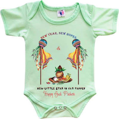 Cutie Pals Romper For Baby Boys & Baby Girls Casual Graphic Print Cotton Blend(Green, Pack of 1)