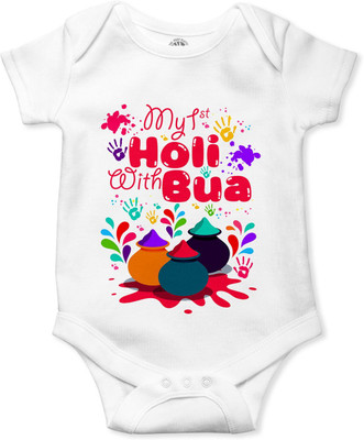 swaggers Romper For Baby Boys & Baby Girls Casual Graphic Print Cotton Blend(White, Pack of 1)