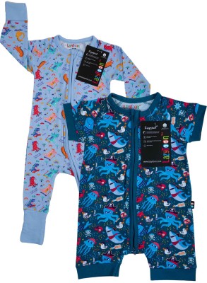 Lazytoon Romper For Baby Boys & Baby Girls Casual Printed Pure Cotton(Multicolor, Pack of 2)