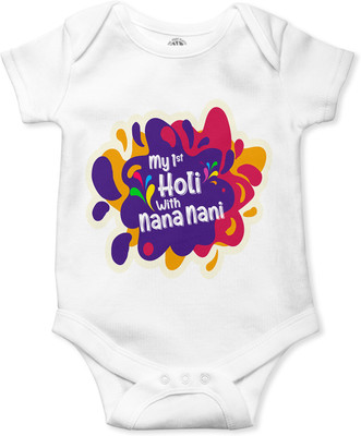 THE PRINT PLATTER Romper For Baby Boys & Baby Girls Casual Graphic Print Cotton Blend(White, Pack of 1)