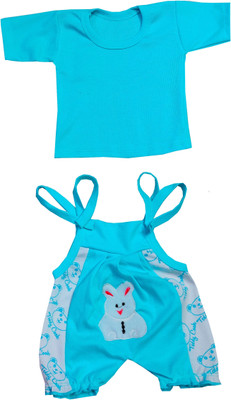 Shreesai Dungaree For Baby Boys & Baby Girls Casual Printed Cotton Blend(Pink, Pack of 1)