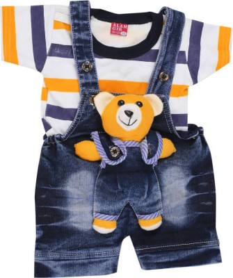 DX Dungaree For Baby Boys & Baby Girls Casual Self Design Cotton Blend(Blue, Pack of 1)