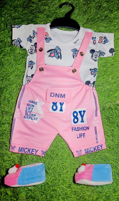 kidschoice Dungaree For Baby Boys & Baby Girls Party Printed Cotton Blend(Pink, Pack of 1)