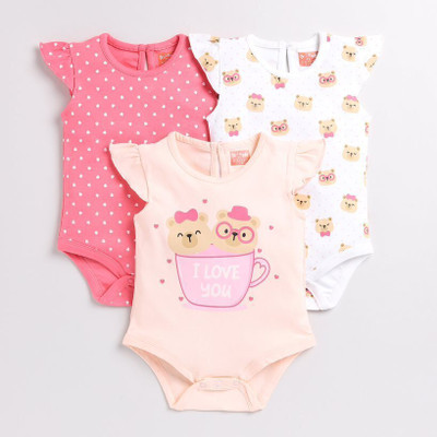 Snuggly Monkey Romper For Baby Girls Casual Printed Pure Cotton(Pink, Pack of 3)