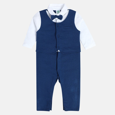 MINI KLUB Romper For Baby Boys Casual Self Design Pure Cotton(Dark Blue, Pack of 1)