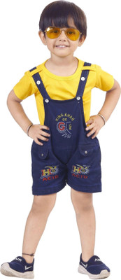 KJD Dungaree For Baby Boys & Baby Girls Party Solid Cotton Blend(Blue, Pack of 1)