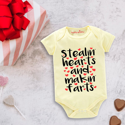 Babywish Romper For Baby Boys & Baby Girls Casual Printed Cotton Blend(Yellow, Pack of 1)