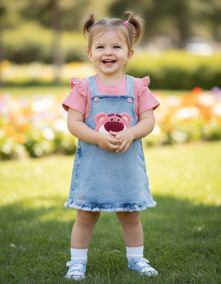 KETI MINI Dungaree For Baby Girls Casual Striped Cotton Blend(Pink, Pack of 1)