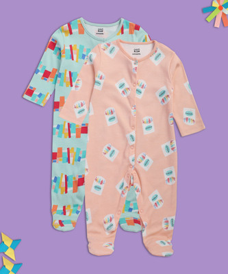 MINI KLUB Romper For Baby Girls Casual Printed Pure Cotton(Multicolor, Pack of 2)