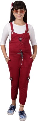 PERFECTPIVOT Dungaree For Girls Casual Solid Cotton Blend(Maroon, Pack of 1)