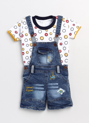 ZADMUS Dungaree For Baby Boys & Baby Girls Casual Printed, Embroidered Denim(Multicolor, Pack of 1)