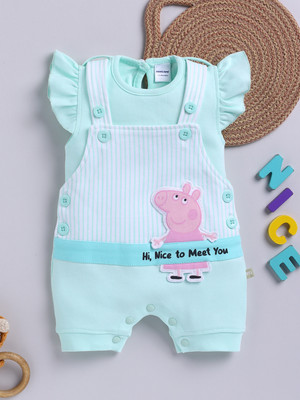 Mom's Love Dungaree For Baby Girls Casual Printed Cotton Blend(Green, Pack of 1)