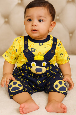 UNIQUE WAY Dungaree For Baby Boys & Baby Girls Casual Printed Pure Cotton(Multicolor, Pack of 1)