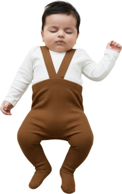 Timmy & Tammy Dungaree For Baby Boys & Baby Girls Solid Pure Cotton(Brown, Pack of 1)