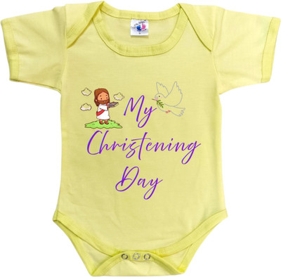 Cute Palls Romper For Baby Boys & Baby Girls Party Printed Cotton Blend(Yellow, Pack of 1)