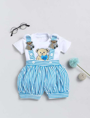 Tintin Dungaree For Baby Boys & Baby Girls Casual Striped Cotton Blend(Blue, Pack of 1)