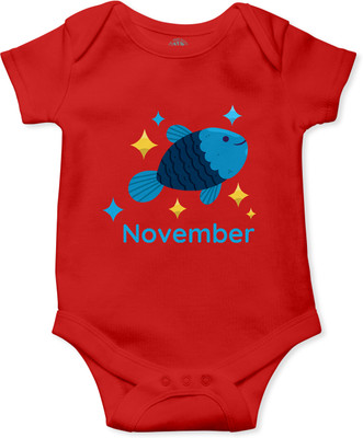THE PRINT PLATTER Romper For Baby Boys & Baby Girls Graphic Print Pure Cotton(Red, Pack of 1)