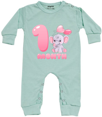 ARVESA Romper For Baby Boys & Baby Girls Casual Printed Cotton Blend(Green, Pack of 1)