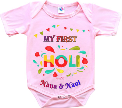 Cute Palls Romper For Baby Boys & Baby Girls Casual Printed Cotton Blend(Pink, Pack of 1)