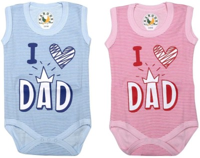 KABOOS Romper For Baby Boys & Baby Girls Casual Printed Cotton Blend(Blue, Pack of 2)