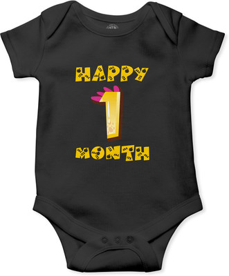 THE PRINT PLATTER Romper For Baby Boys & Baby Girls Graphic Print Pure Cotton(Black, Pack of 1)