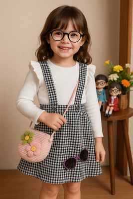 TOGEPI Dungaree For Girls Party Solid Cotton Blend(Black, Pack of 1)
