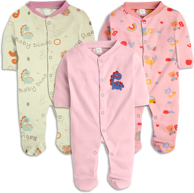 Babeemall Romper For Baby Boys & Baby Girls Casual Printed Pure Cotton(Pink, Pack of 3)