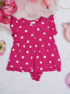 CREATIVE KID'S Romper For Baby Girls Casual Polka Print Pure Cotton(Pink, Pack of 1)