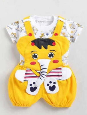 HMPEACE Dungaree For Baby Boys & Baby Girls Casual Printed, Graphic Print Denim, Pure Cotton(Yellow, Pack of 1)