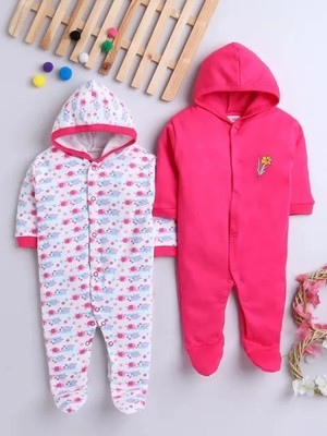 Mahadev Impex Romper For Baby Boys & Baby Girls Casual Solid, Printed Pure Cotton(Pink, Pack of 2)