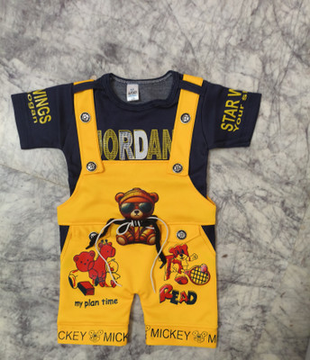 STH FASHION Baby Boys & Baby Girls Party(Festive) T-shirt Dungaree(Yellow)